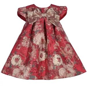 BRAND NEW- Bonnie Jean Red Floral Holiday Dress with Gold Bow
